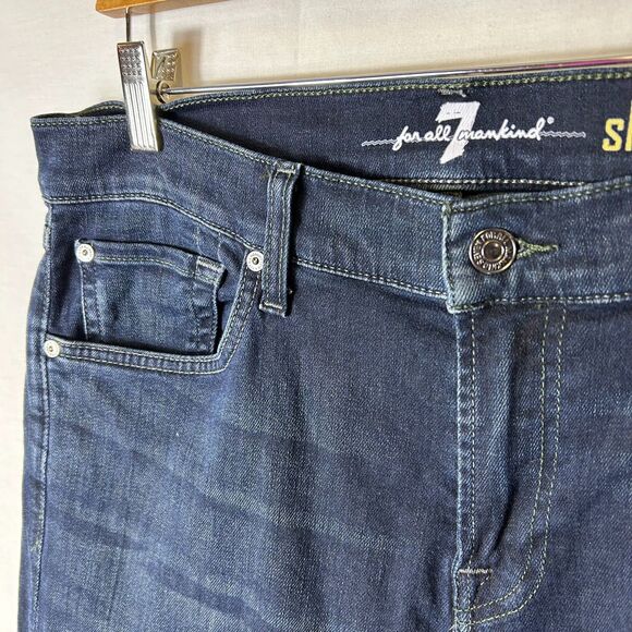 7 For All Mankind Slimmy Blue Dark Wash Mid-Rise Slim Fit Jeans Size 32 - Picture 13 of 13